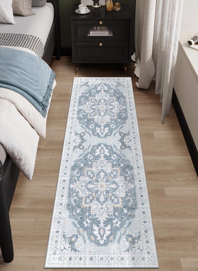TTelephant 2x6 Runner Rug, Soft Non-Slip Vintage Medallion Rug, Low-Pile Printed Indoor Runners for Entryway, Hallways, Kitchen, Laundry Room, Bedside -Blue/Gray - Image 1